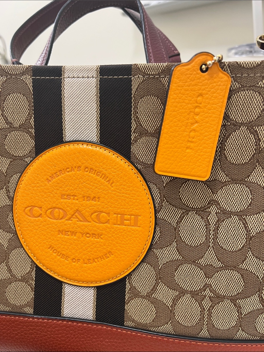 Coach Signature Tote with mustard patch and Brown Trim - Picture 2 of 11